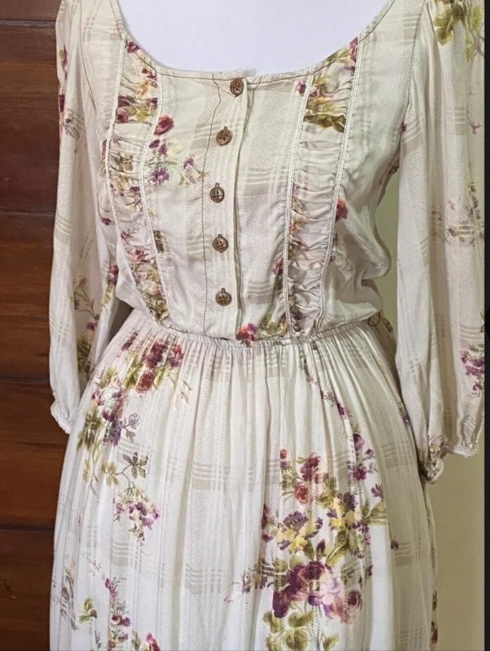 Zara Floral Ivory Puff-Sleeve Maxi Dress